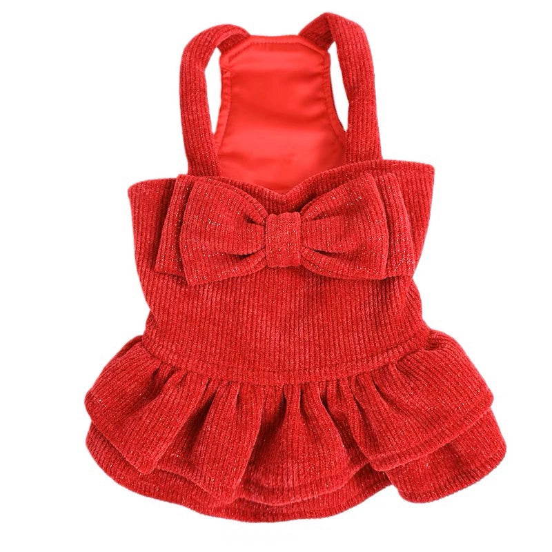 Elegant Red Pet Skirt with Bow for Small Dogs