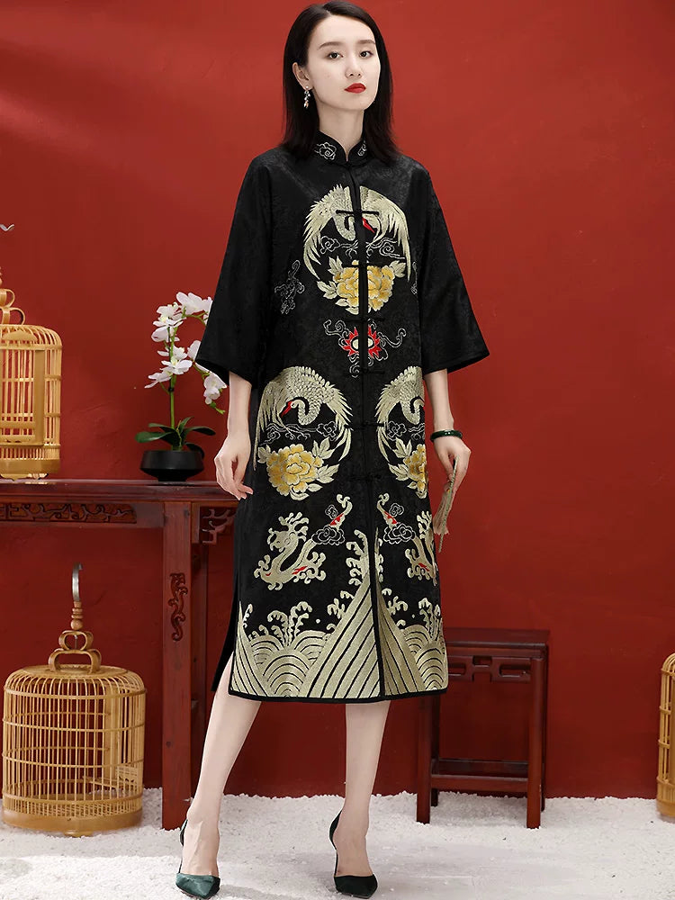 Custom Chinese Mid-Length Women's Top with Frog Buttons