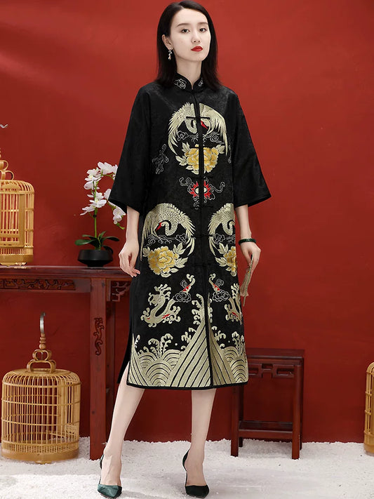 Custom Chinese Mid-Length Women's Top with Frog Buttons