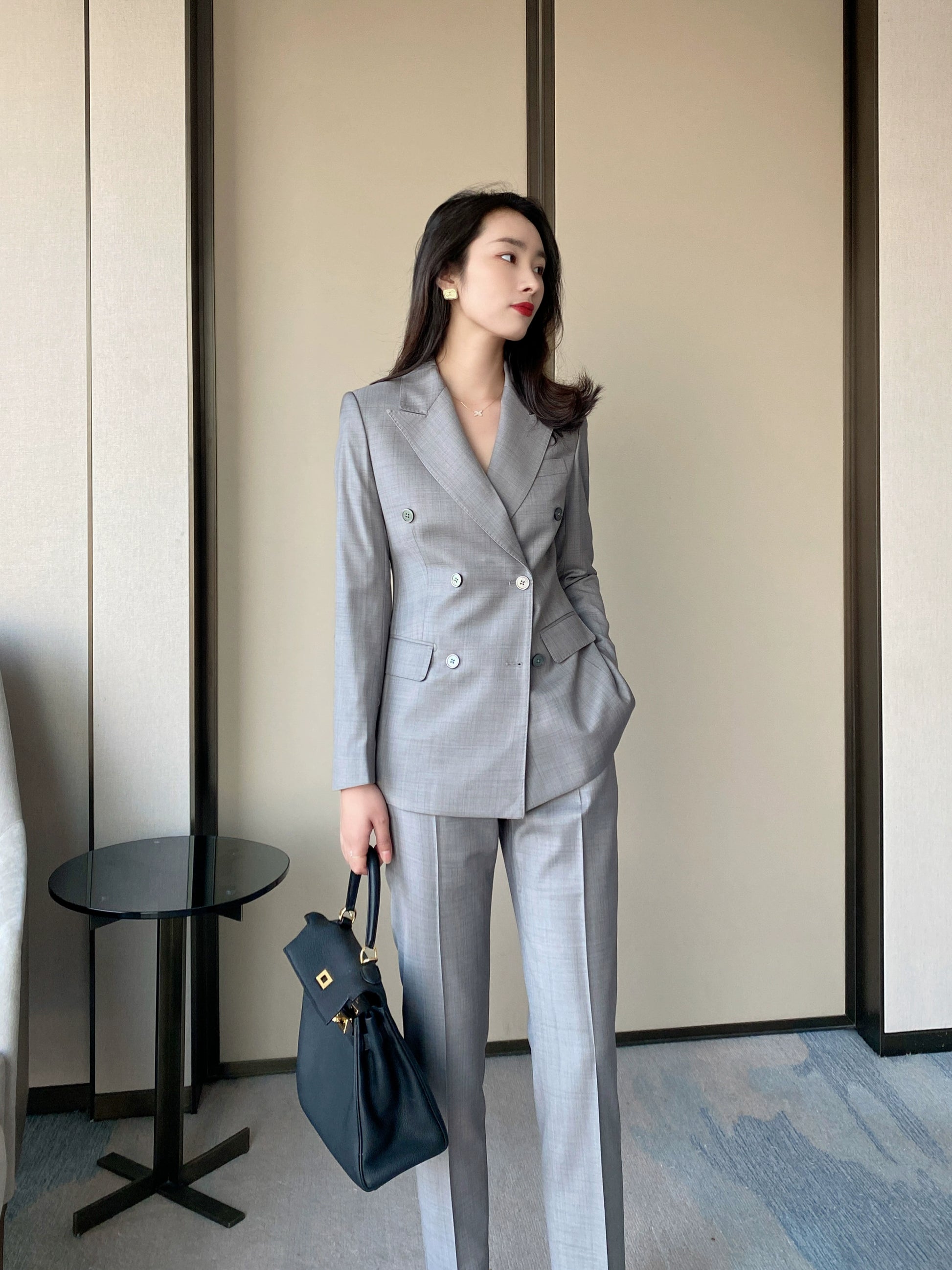 Light Grey Classic Spring Suit Trousers Loose Fit for Professionals