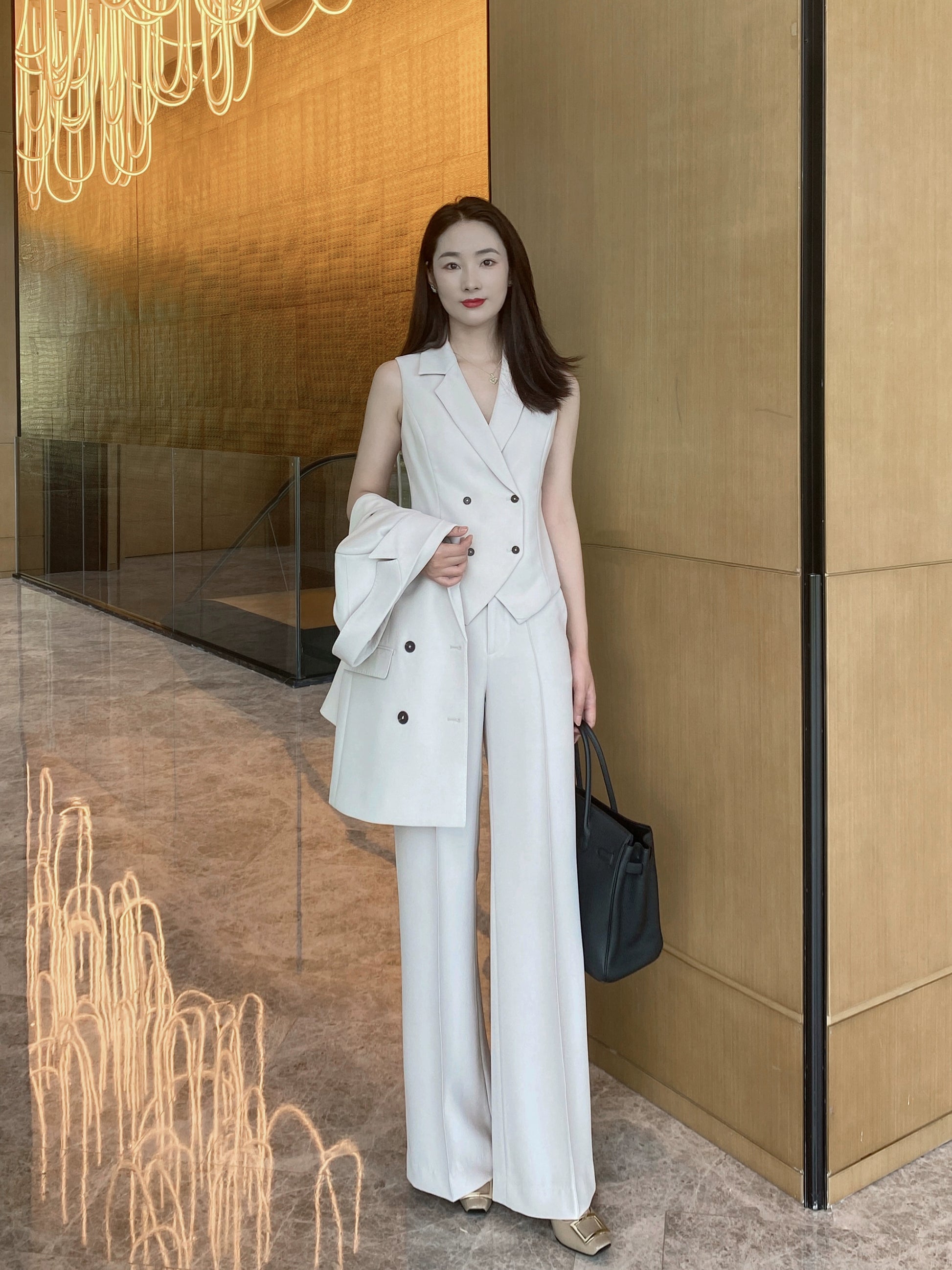 Apricot Gray Women's 3-Piece Suit Set – Jacket Vest Trousers