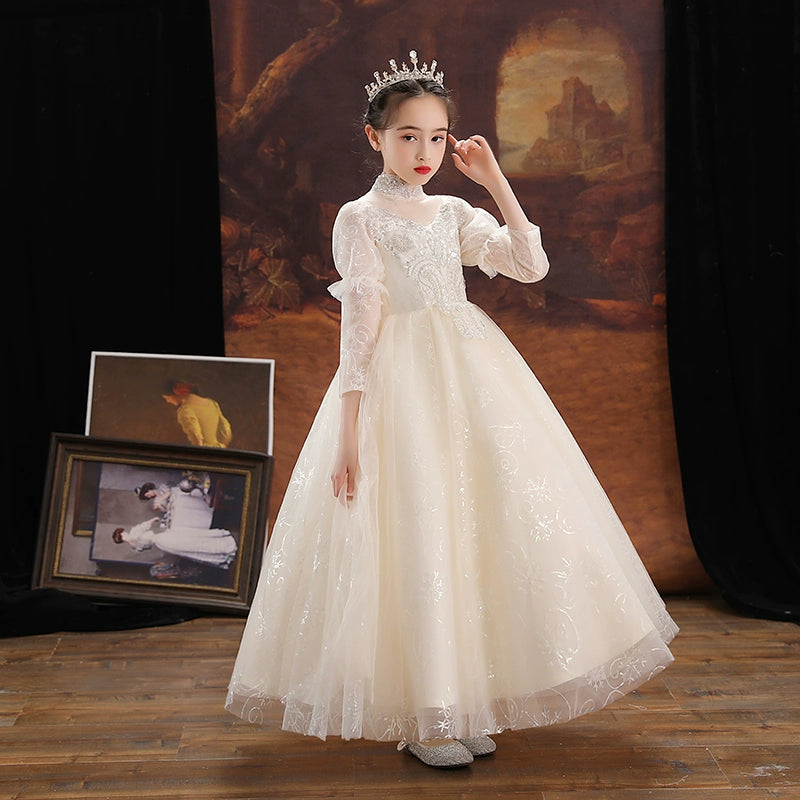 Elegant Long Sleeve Princess Wedding Dress for Girls' Performance