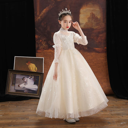 Elegant Long Sleeve Princess Wedding Dress for Girls' Performance