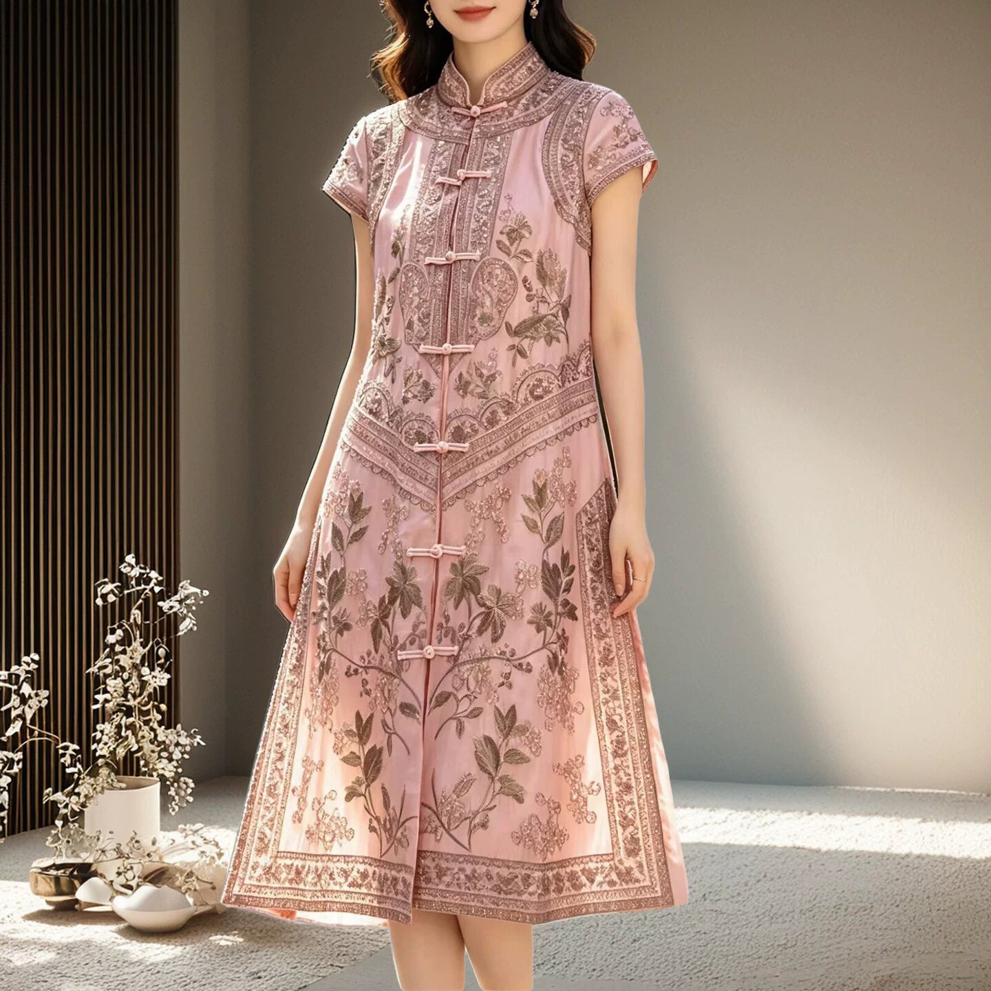 Women's Modern Chinese Qipao Dress with Hand Embroidery