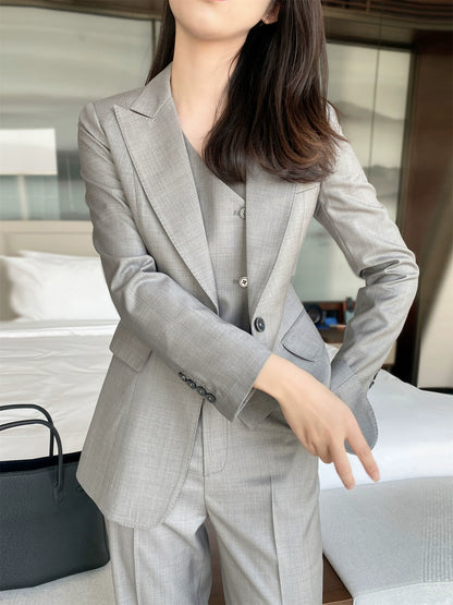 Light Grey Wool Blend Women's Suit Vest & Trousers