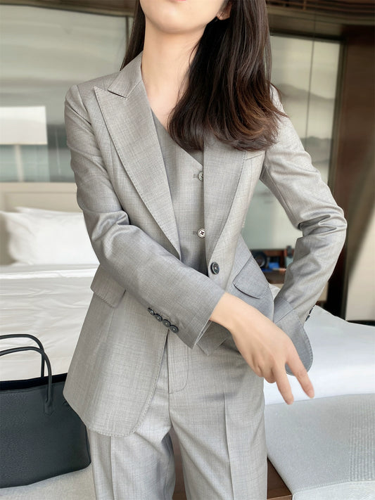 Light Grey Wool Blend Women's Suit Vest & Trousers