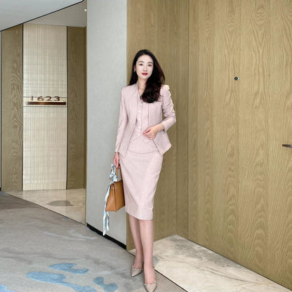 Elegant Spring Women's Three-Piece Suit Set with Hip Accent