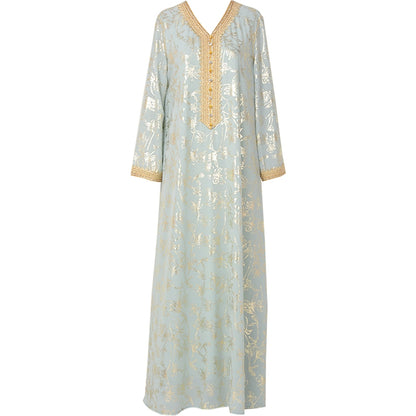Elegant Light Green Long Sleeve V?Neck European A?Line Skirt
