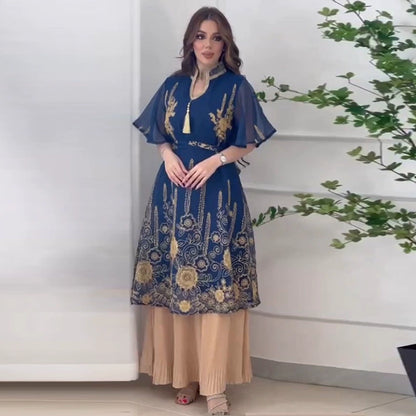 Elegant Pakistani Mesh Embroidered Chiffon Dress with Tassel Details