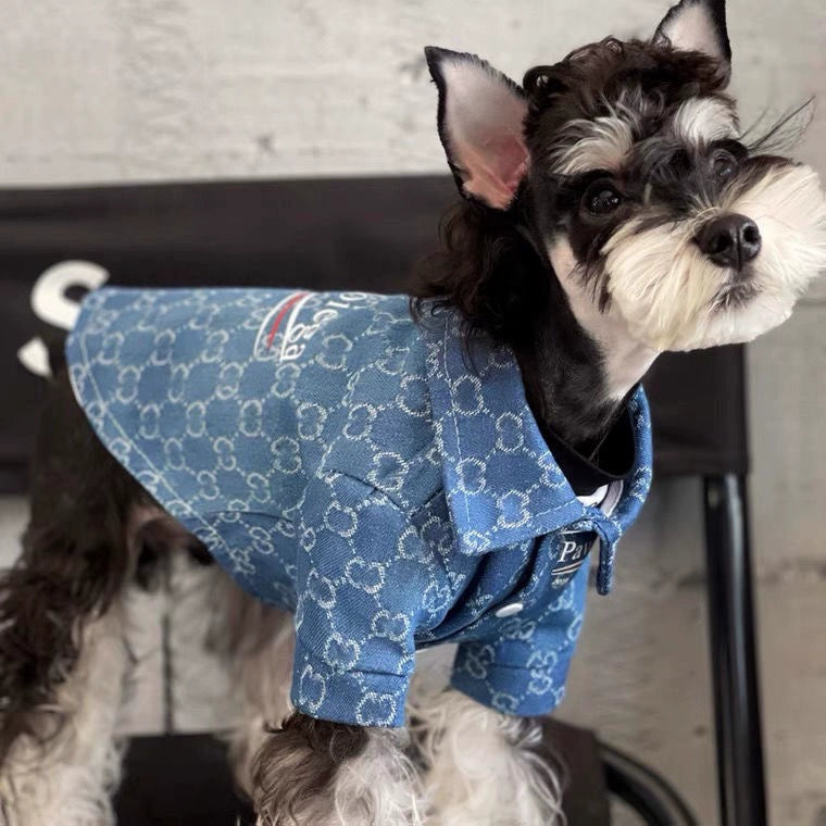 Pet Fashionable Spring Autumn Dog Shirt Blue Black Cute Dress