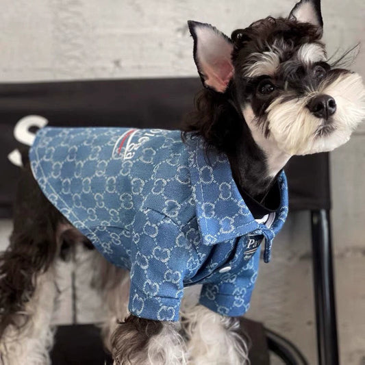 Pet Fashionable Spring Autumn Dog Shirt Blue Black Cute Dress
