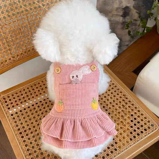 Cute Corduroy Rabbit Strawberry Dress Skirt for Small Pets