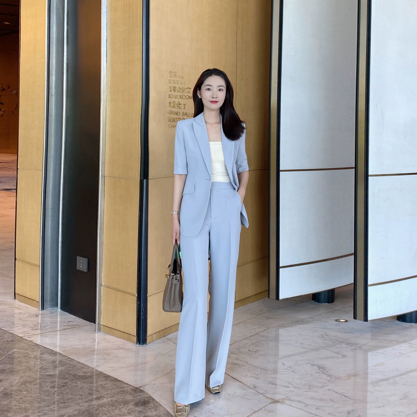 Moon Gray Slim Fit Summer Suit Jacket & Trousers Set