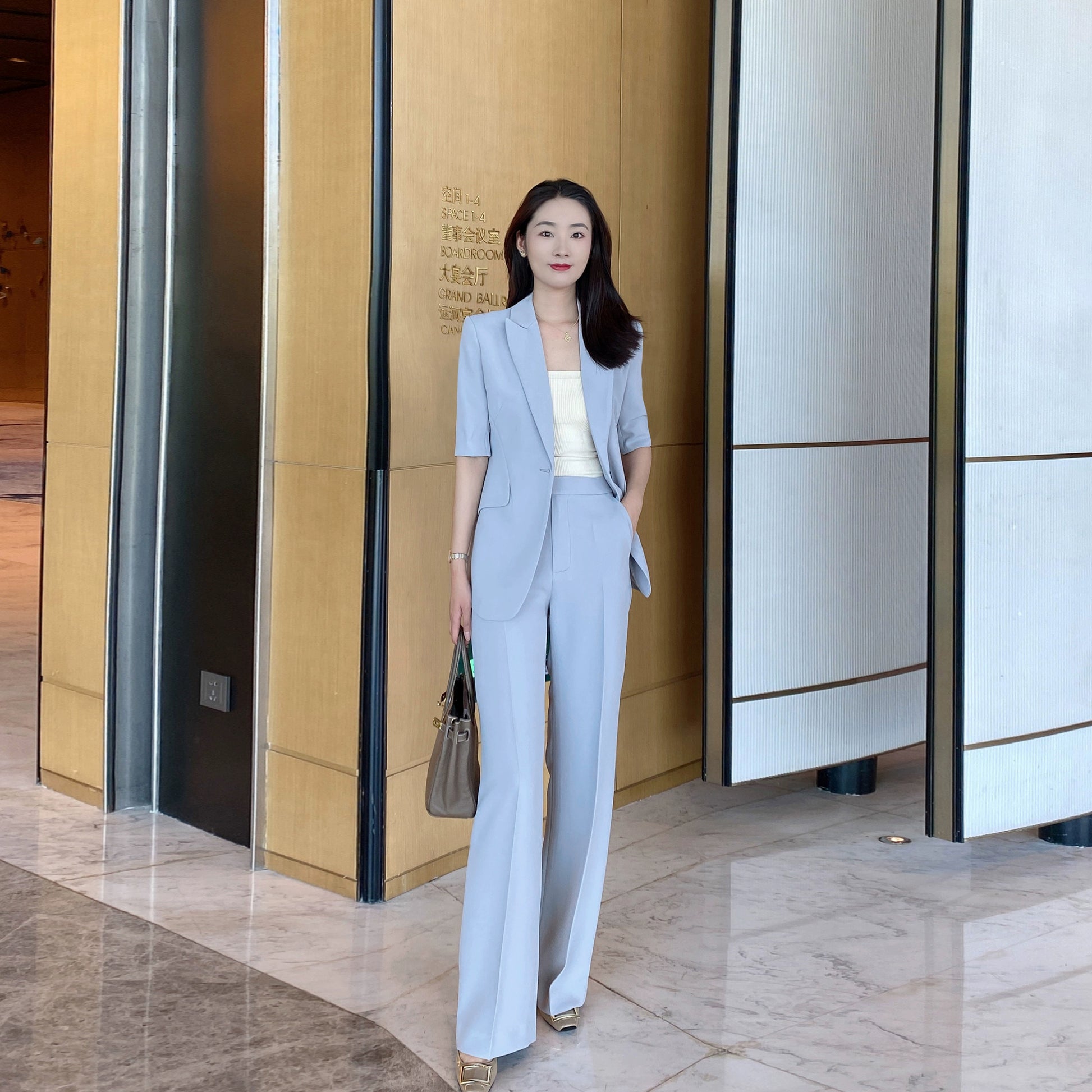 Moon Gray Slim Fit Summer Suit Jacket & Trousers Set