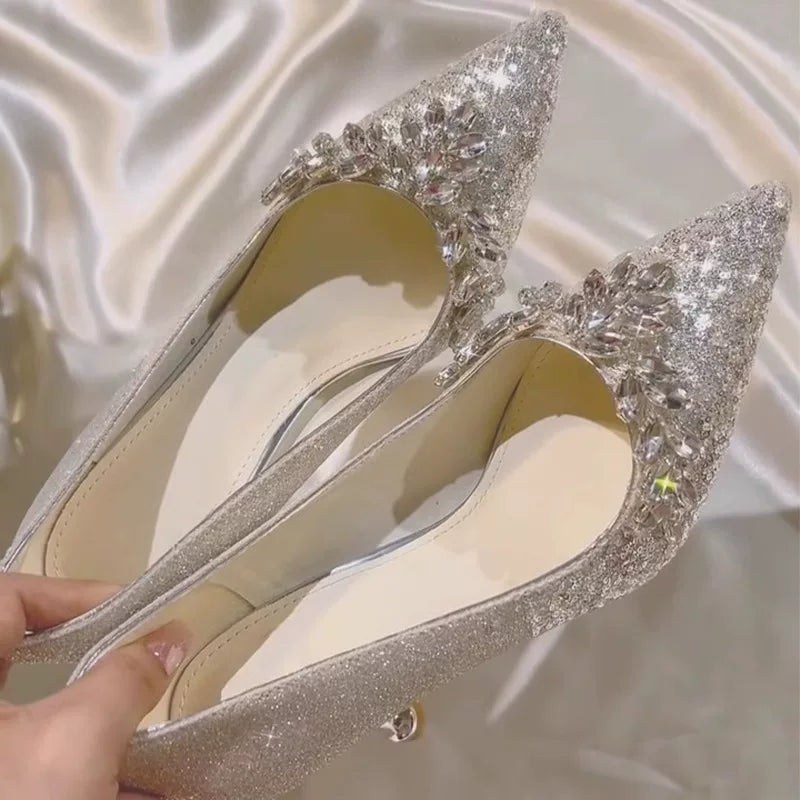 Silver Crystal Wedding Stiletto Heel 4cm Size 34