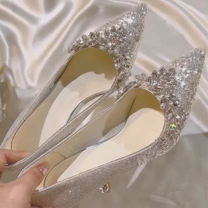 Silver Crystal Wedding Stiletto Heel 4cm Size 34