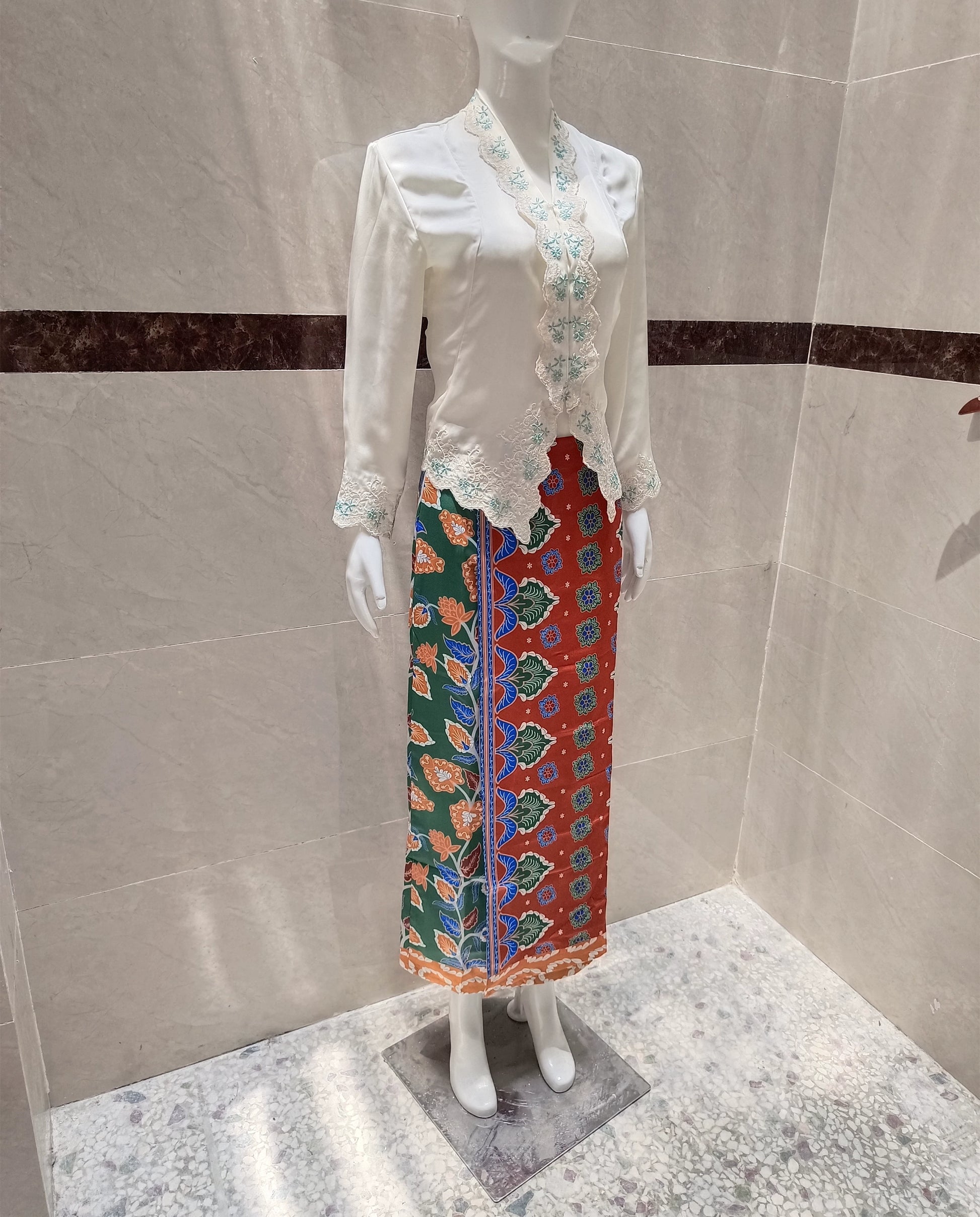 Off-white Embroidered Top and Skirt