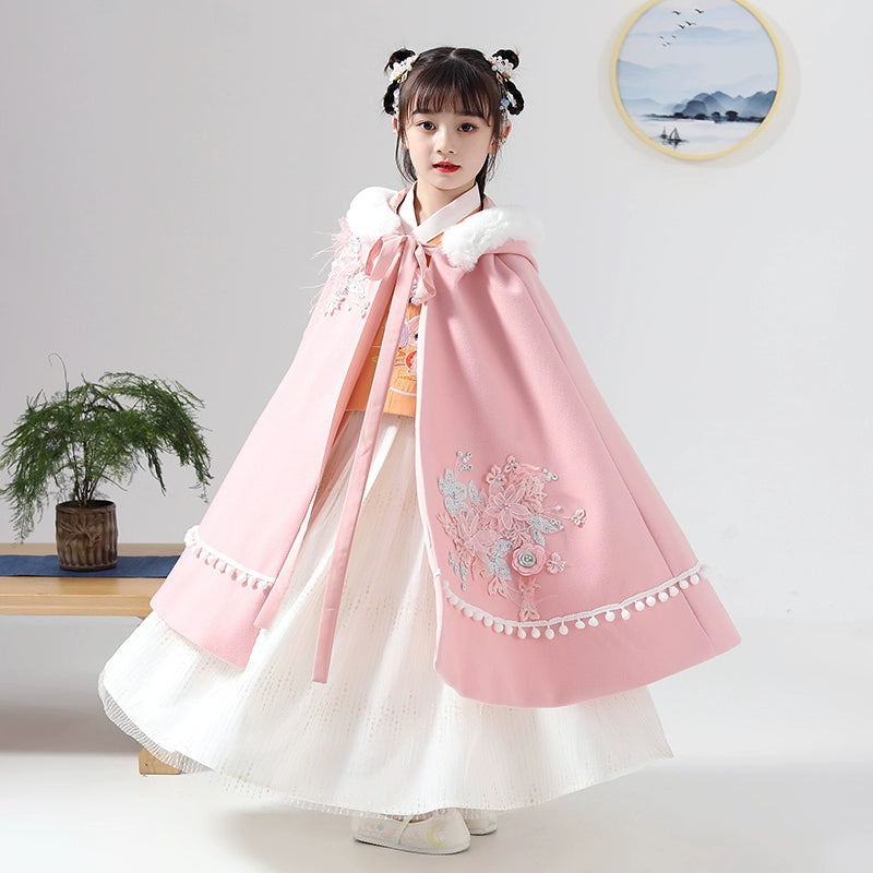 Elegant Kids' Hanfu Windproof Trench Coat - Demi-Season Jacket with Straps