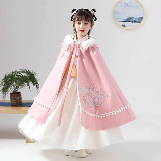 Elegant Kids' Hanfu Windproof Trench Coat - Demi-Season Jacket with Straps