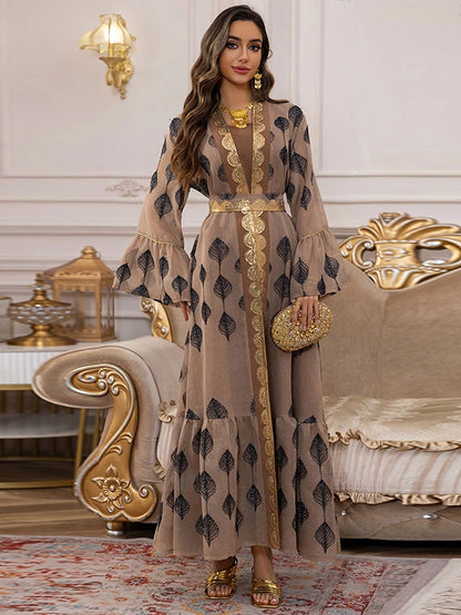 Elegant Khaki Arabic Embroidered Fashionable Two?Piece Dress Set
