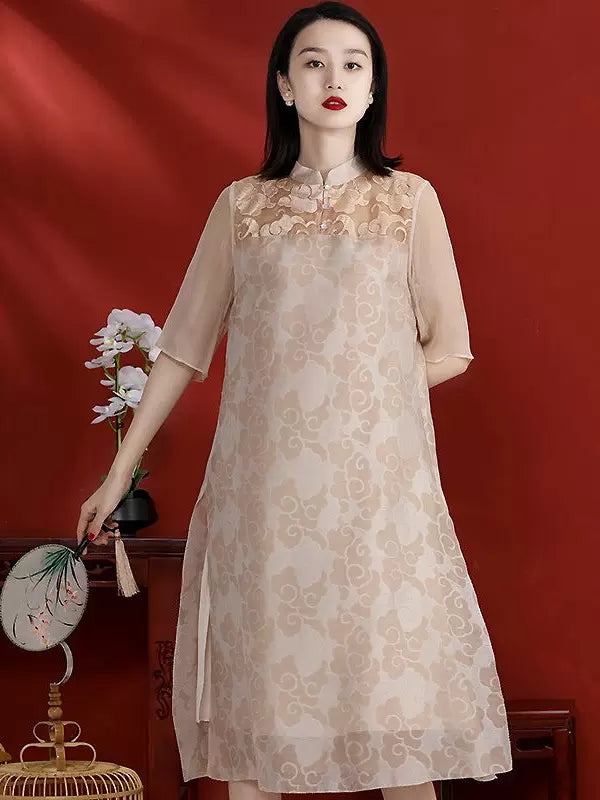 Chinese Summer Dress Vintage Embroidered Patchwork Zen Style