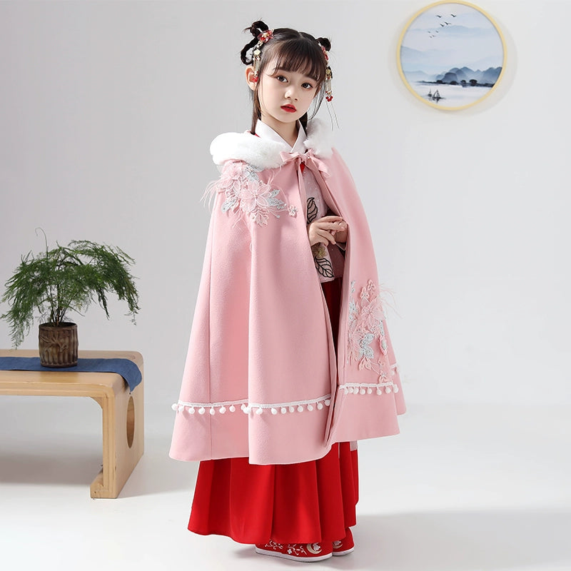 Elegant Kids' Hanfu Windproof Trench Coat - Demi-Season Jacket with Straps