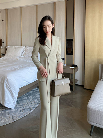 Avocado Green Slim-Fit Women's Suit Set with Trousers