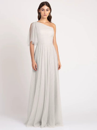 Bridesmaid Dress Mesh A-Line High Waist Long Sleeve