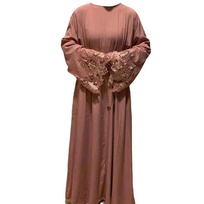 Elegant Embroidered Sequin Long Sleeve Conservative Middle Eastern Dress