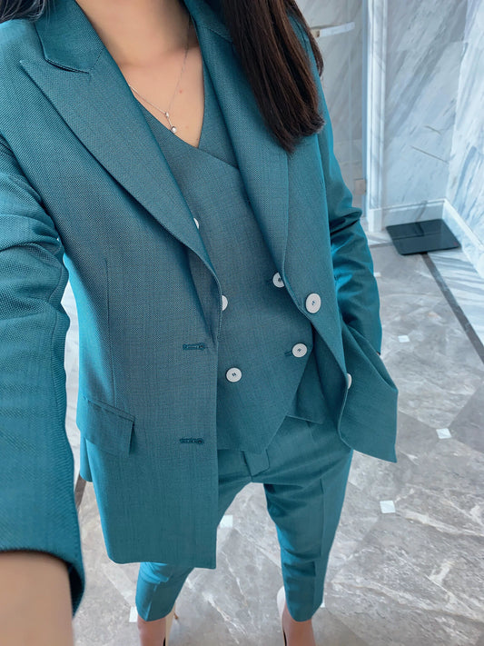 Emerald Green Autumn Women's 3-Piece Tailored Suit Set