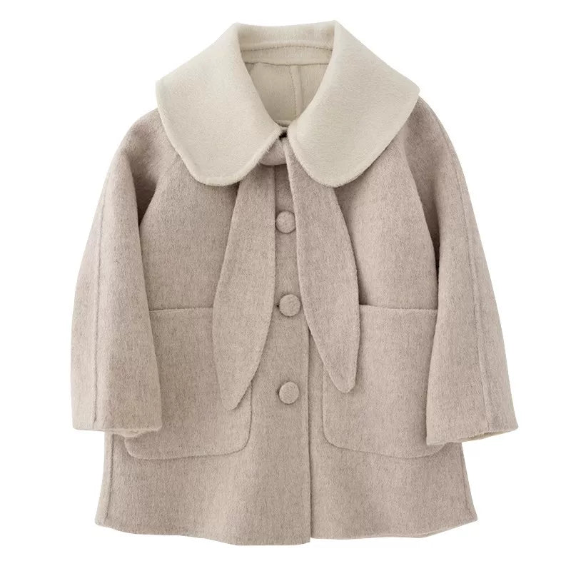 2047 parent-child outfit, cute bunny ears scarf style, large lapel raglan sleeve coat paper pattern patch pocket 1:1 clothing sample