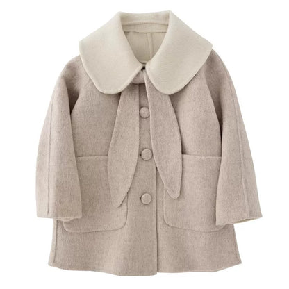 2047 parent-child outfit, cute bunny ears scarf style, large lapel raglan sleeve coat paper pattern patch pocket 1:1 clothing sample