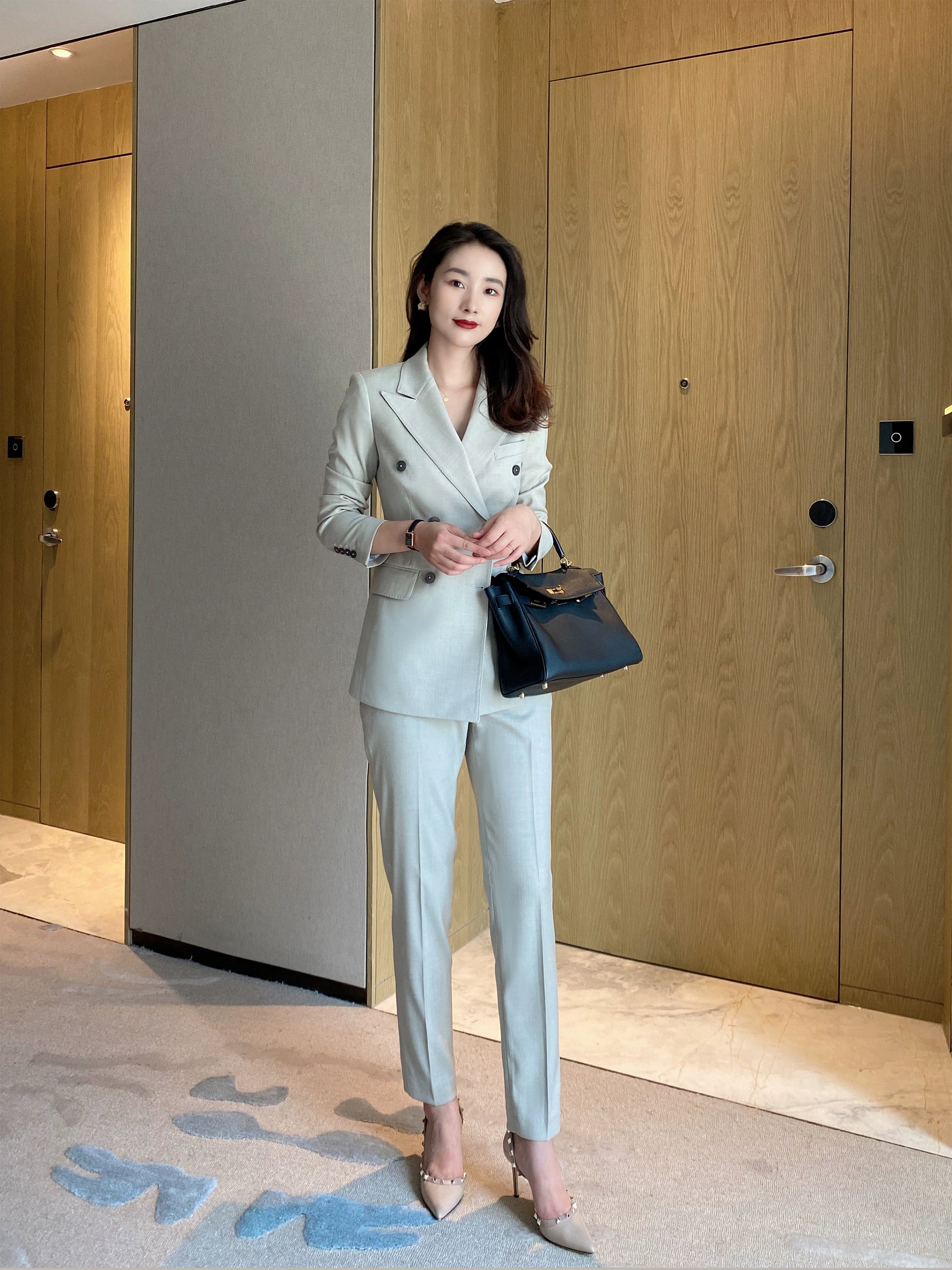 Autumn White Classic Women's Suit Set Tailored Jacket & Trousers