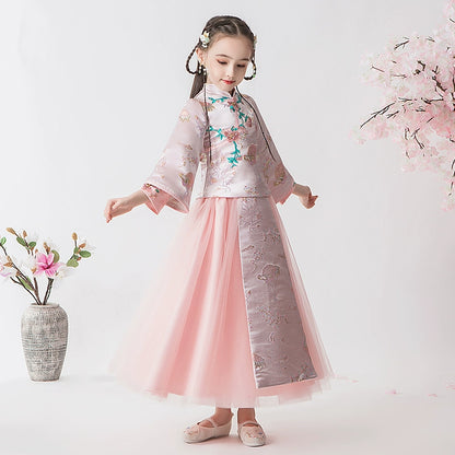 Elegant Children's Hanfu Cheongsam Warm Winter Set: Traditional Chinese Style Outfit