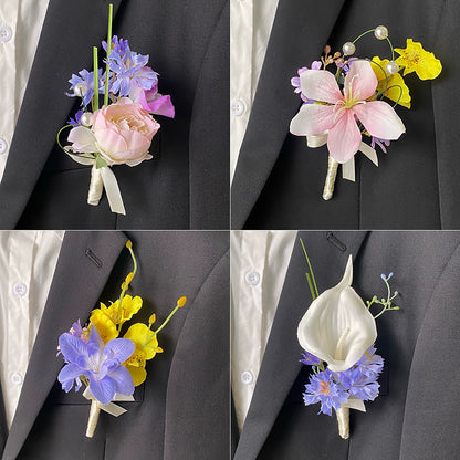 Vibrant Dopamine Color Groom's Corsage Artificial Flower Brooch