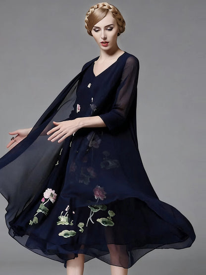 New Chinese Style Summer Dress With Vintage Lotus Embroidery