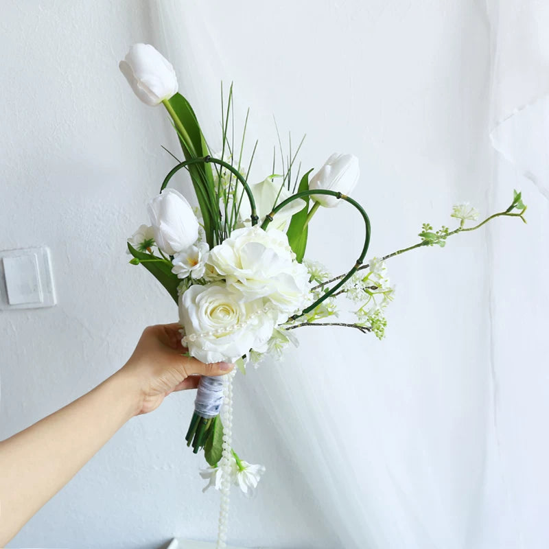 Artificial Wedding Bouquet Forest Style Transparent White Rose