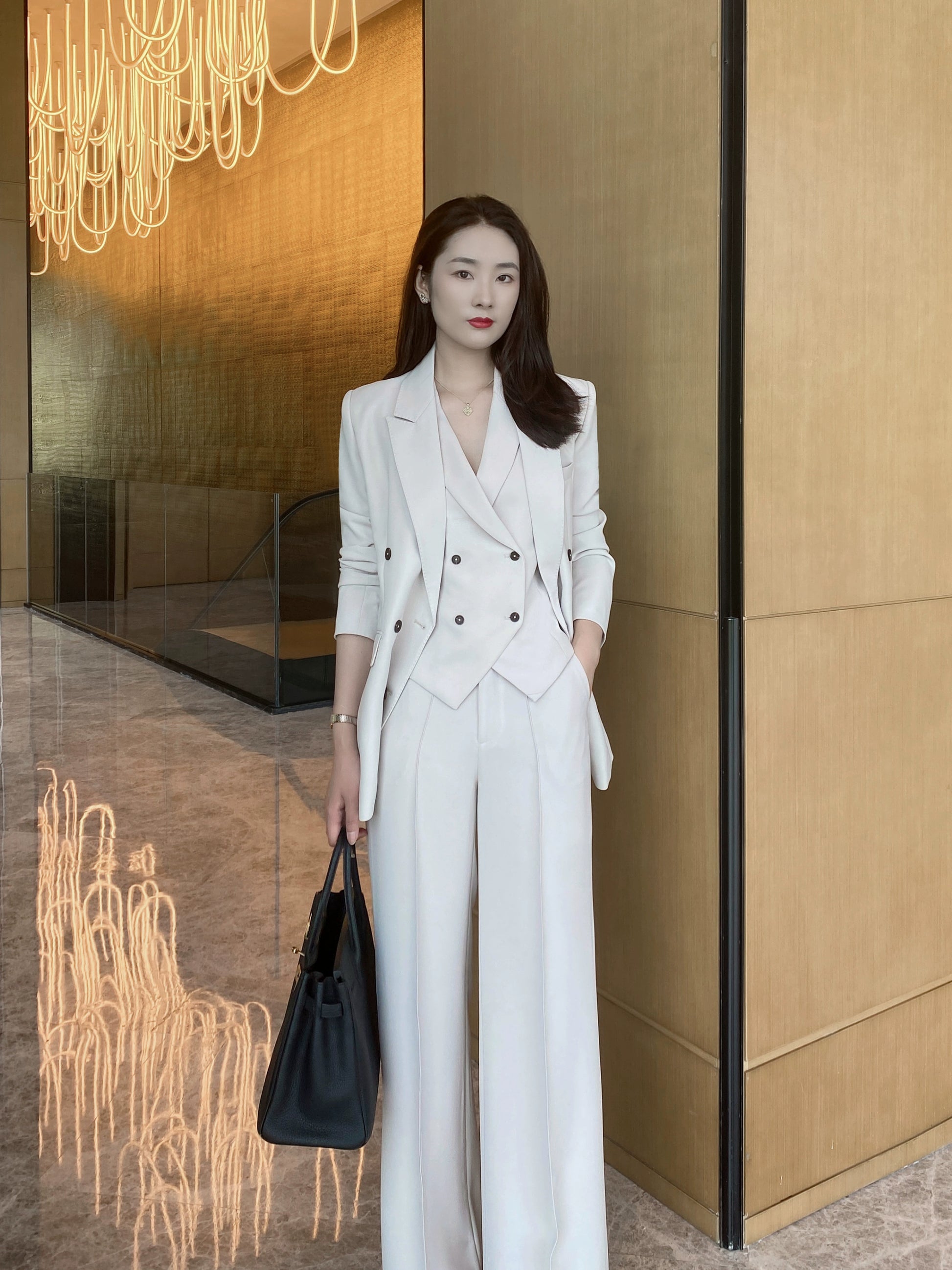 Apricot Gray Women's 3-Piece Suit Set – Jacket Vest Trousers