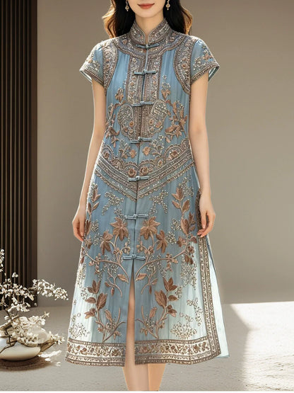 Women's Modern Chinese Qipao Dress with Hand Embroidery