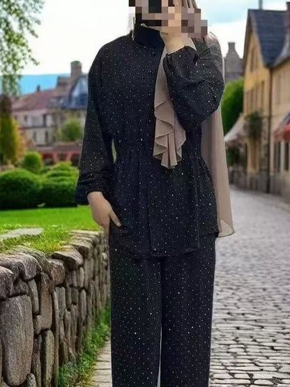 Chinese Style Oversize Fitted Braces Trousers Set