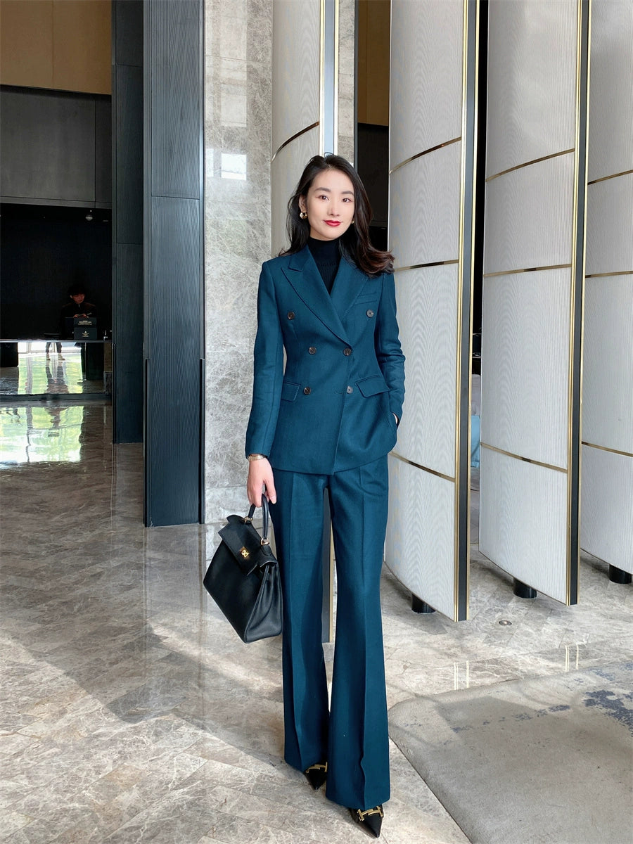 Peacock Blue Winter Classic Suit Jacket with Flared Trousers