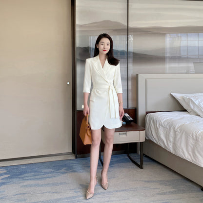 White Summer Classic Suit Jacket with Skirt – Korean Style