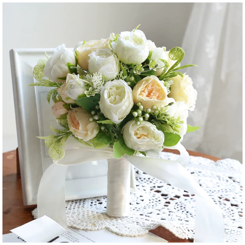 Artificial Wedding Bouquet Forest Style Transparent White Rose