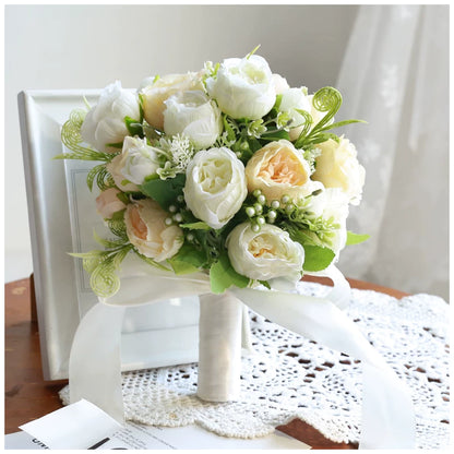 Artificial Wedding Bouquet Forest Style Transparent White Rose