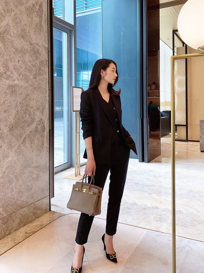 Elegant Black Autumn 3-Piece Women's Suit Set with Vest