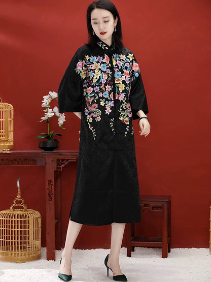 Custom Chinese Style Women's Mid-Length Coat with Hand‑Embroidered Button