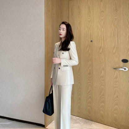 Off-White Classic Autumn Suit Set for Office – Loose Straight Fit