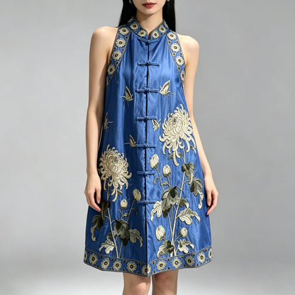 Vintage Chinese Style Tencel Embroidered Mid-Length Plus Size Sleeveless Vest