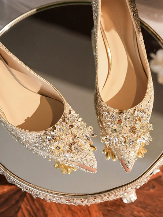 Elegant Bridal Flat Shoes with Crystal Detail, Low Heel, Convertible