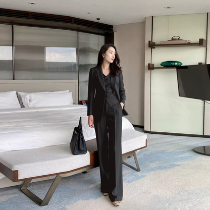 Winter Woolen Black 3‑Piece Suit – Thick Classic Loose‑Fit Set